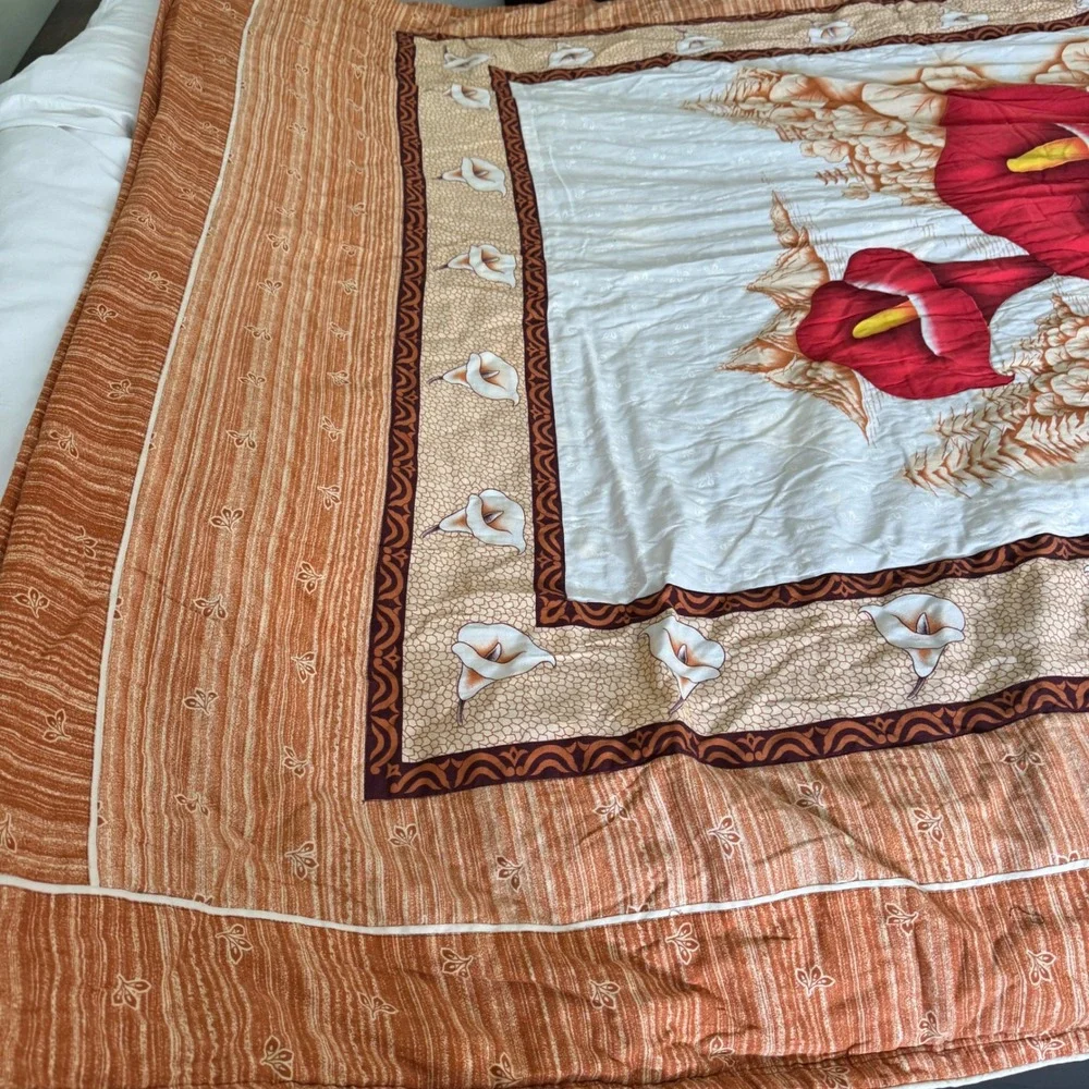 Vintage Orange Calla Lily Floral Zippered Duvet Cover Bedspread Retro 70x84